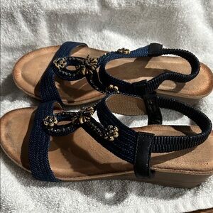 Elegant Navy Sandals with Gold Accents